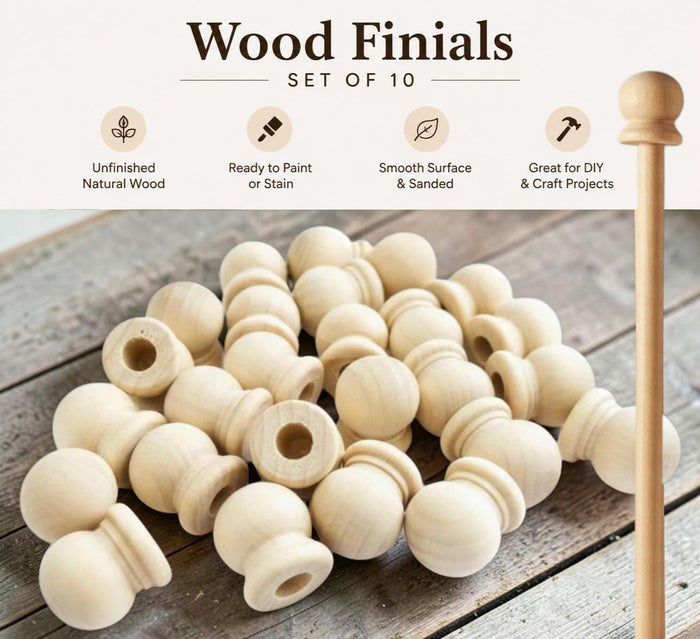 Unfinished Wood Finial Set – 10 Pieces for Diy Craft Projects